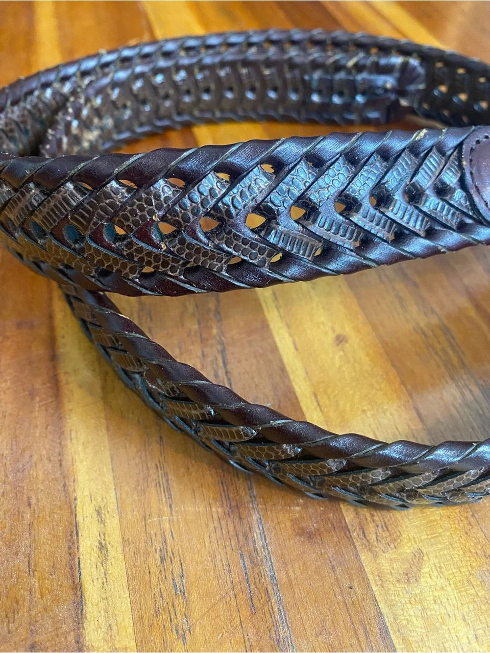 VINTAGE Men's Woven Leather Belt SIZE 34 - Brown